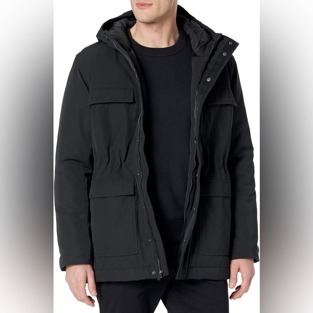 Amzn Essential Men's Relaxed-Fit Water Repellent Recycled Polyester Hooded Parka